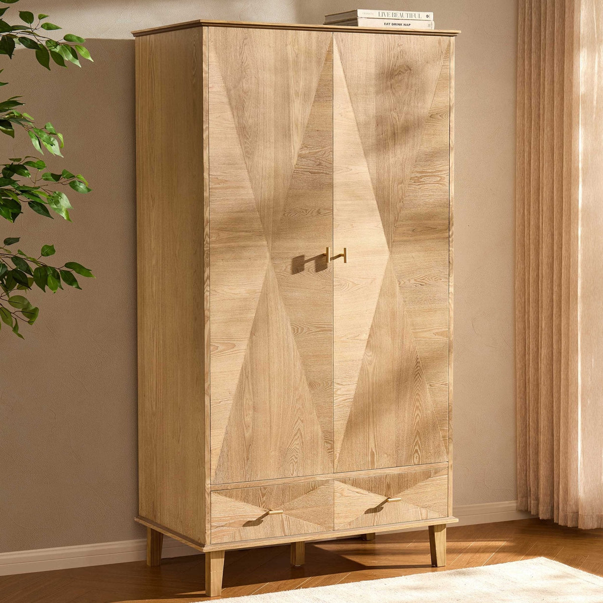 Armoire 2 portes avec tiroirs Concave – Bois clair
