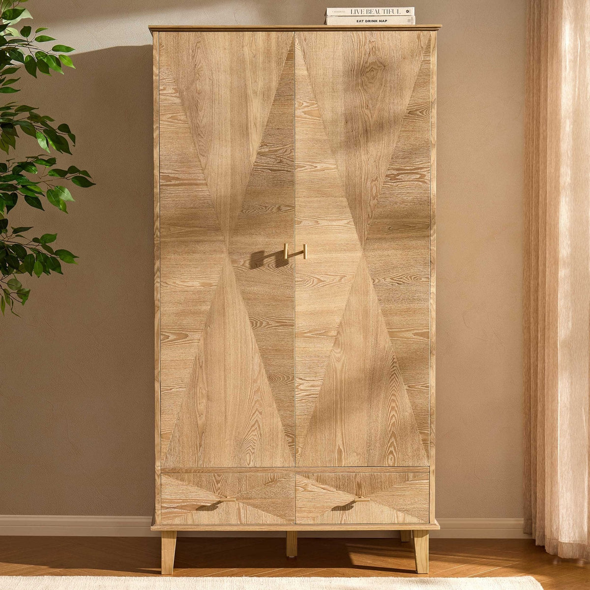 Armoire 2 portes avec tiroirs Concave – Bois clair