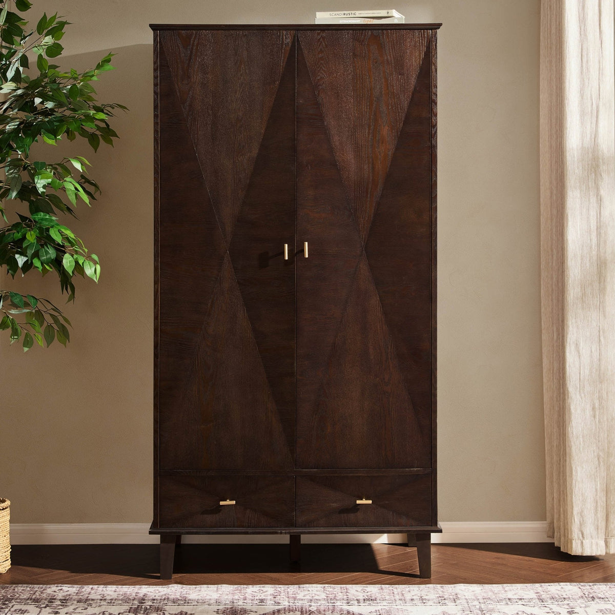 Armoire à 2 portes concave avec tiroirs - Noyer
