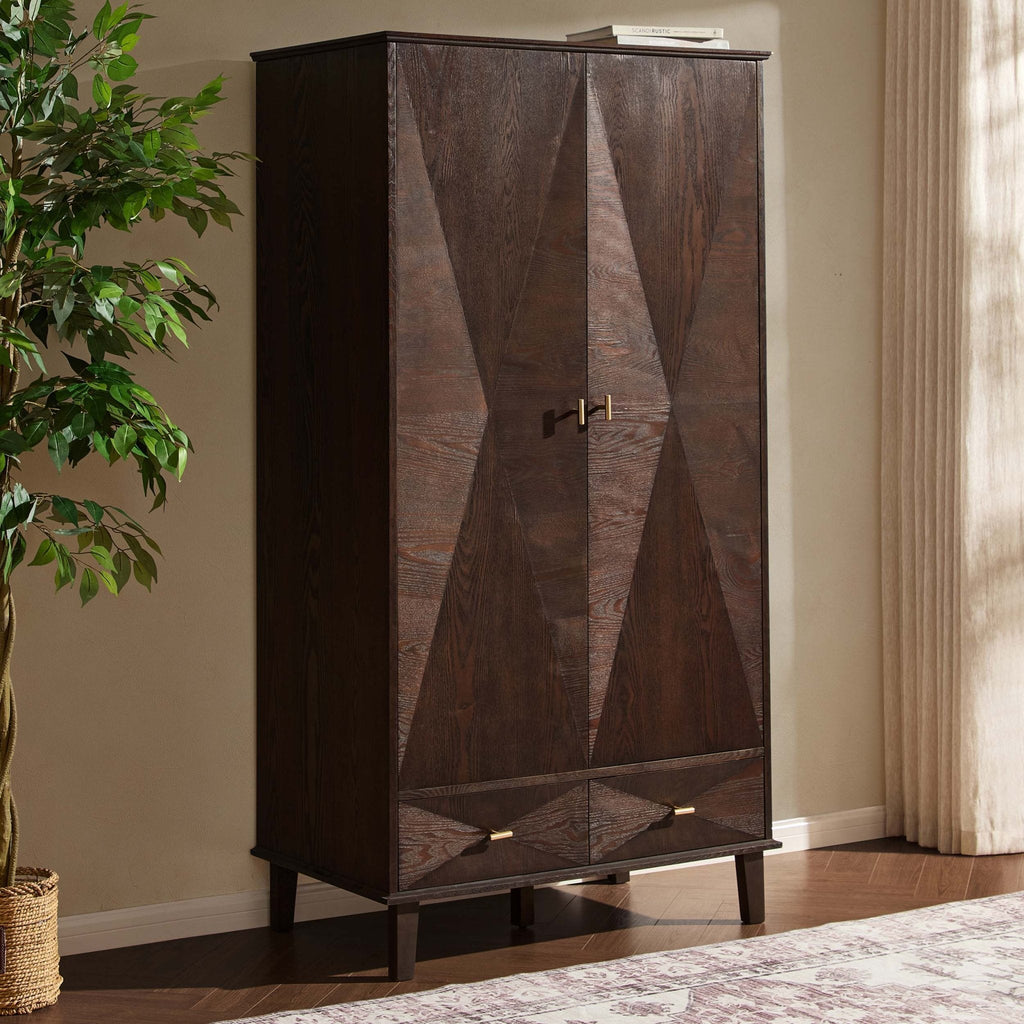 Armoire à 2 portes concave avec tiroirs - Noyer