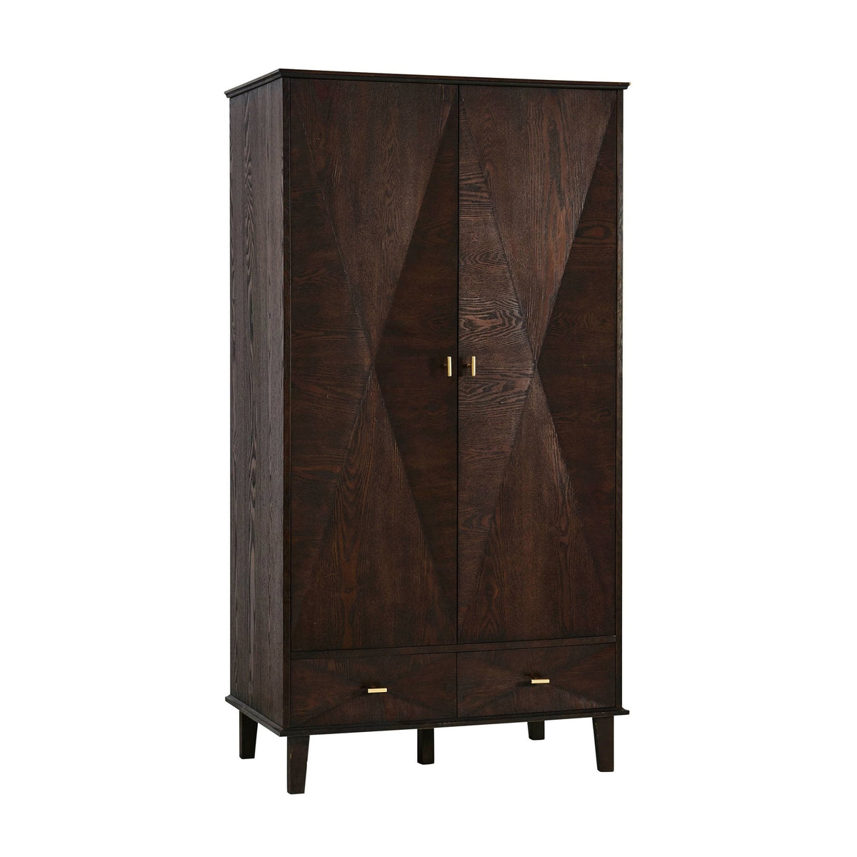 Armoire à 2 portes concave avec tiroirs - Noyer