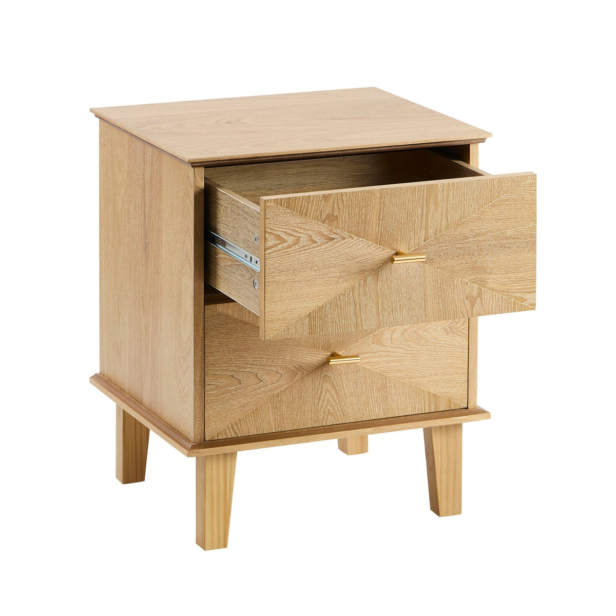 Table de chevet concave à 2 tiroirs - Bois clair