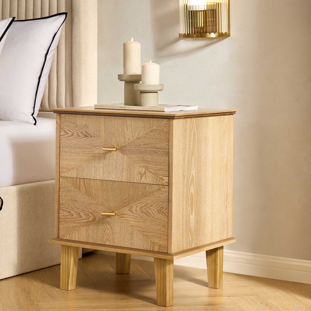 Table de chevet concave à 2 tiroirs - Bois clair