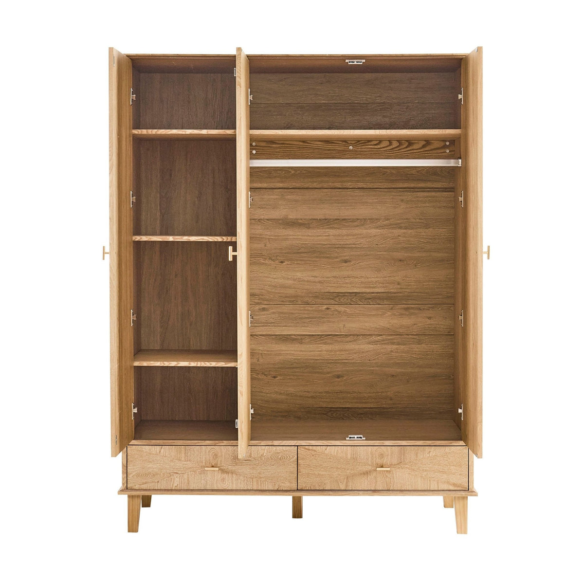 Armoire concave 3 portes avec tiroirs - Bois clair