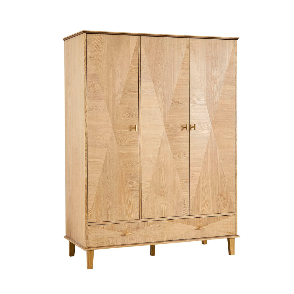 Armoire concave 3 portes avec tiroirs - Bois clair