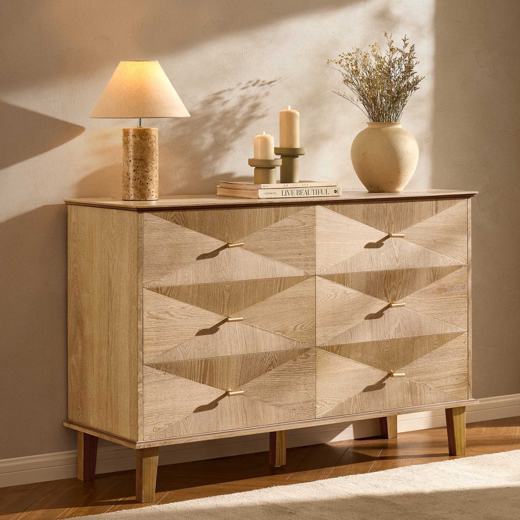 Commode concave à 6 tiroirs - Bois clair