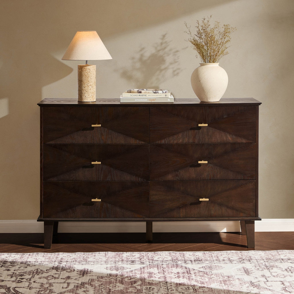 Commode 6 tiroirs concave – Noyer