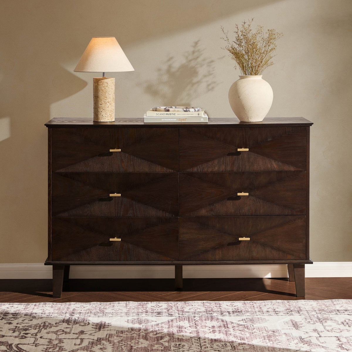 Commode 6 tiroirs concave – Noyer