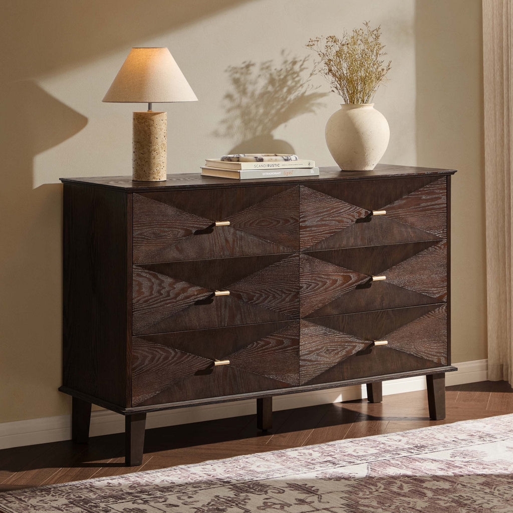 Commode 6 tiroirs concave – Noyer