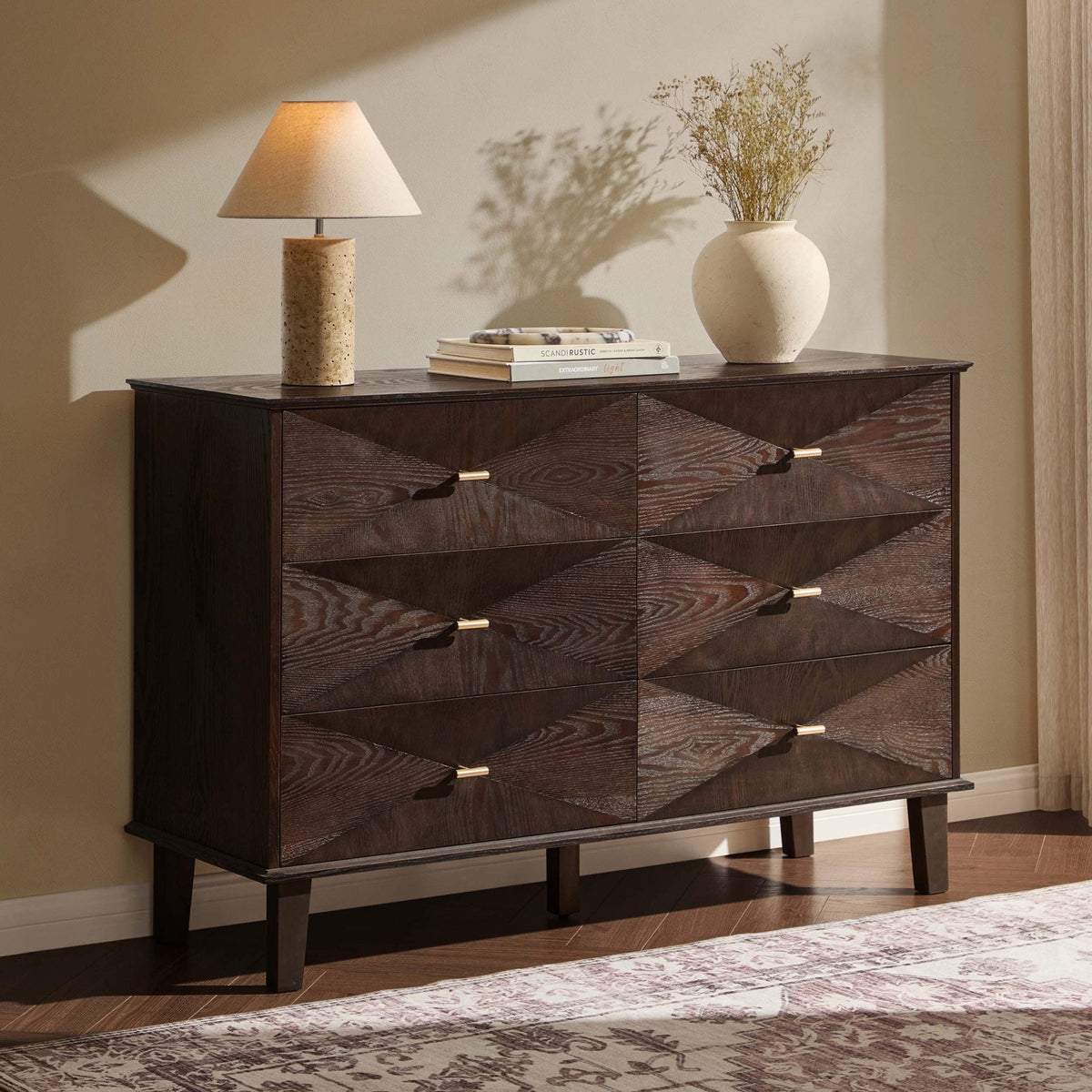 Commode 6 tiroirs concave – Noyer