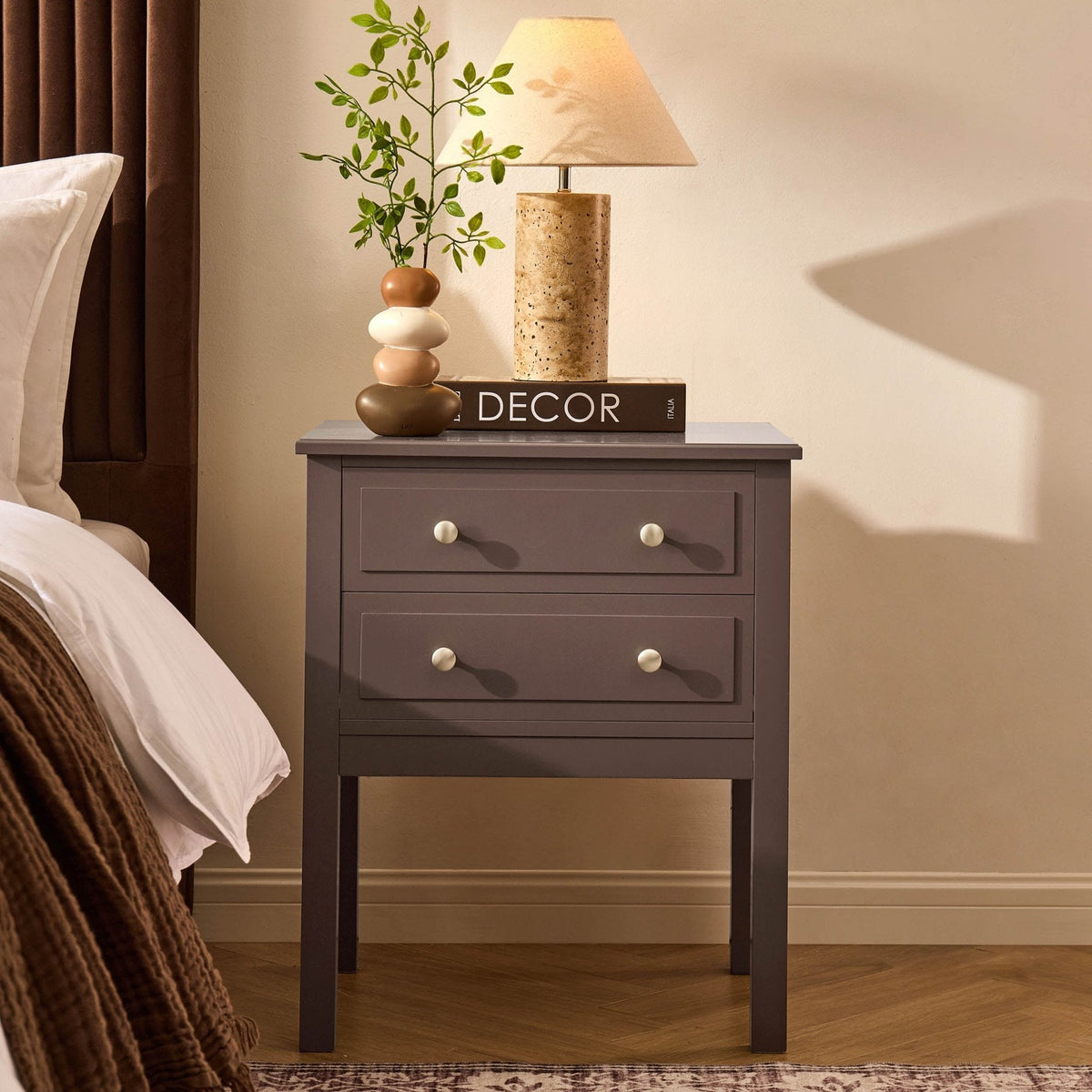 Table de chevet 2 tiroirs - Mocha