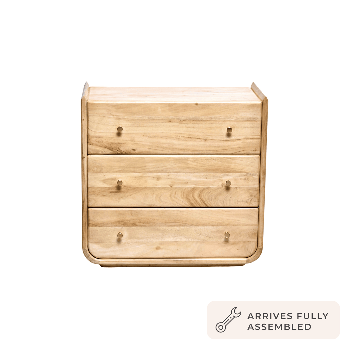 Commode en bois d'acacia à 3 tiroirs - Bois clair