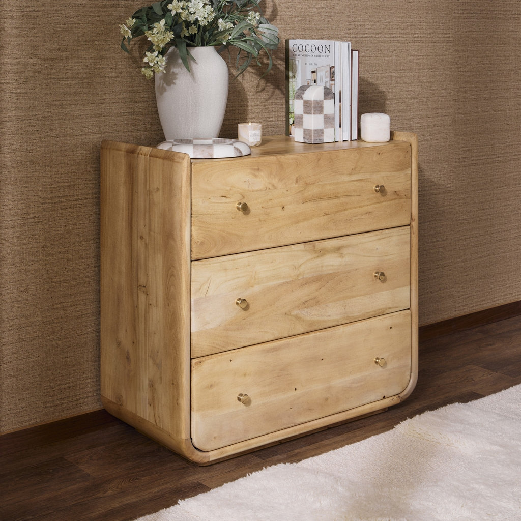 Commode en bois d'acacia à 3 tiroirs - Bois clair