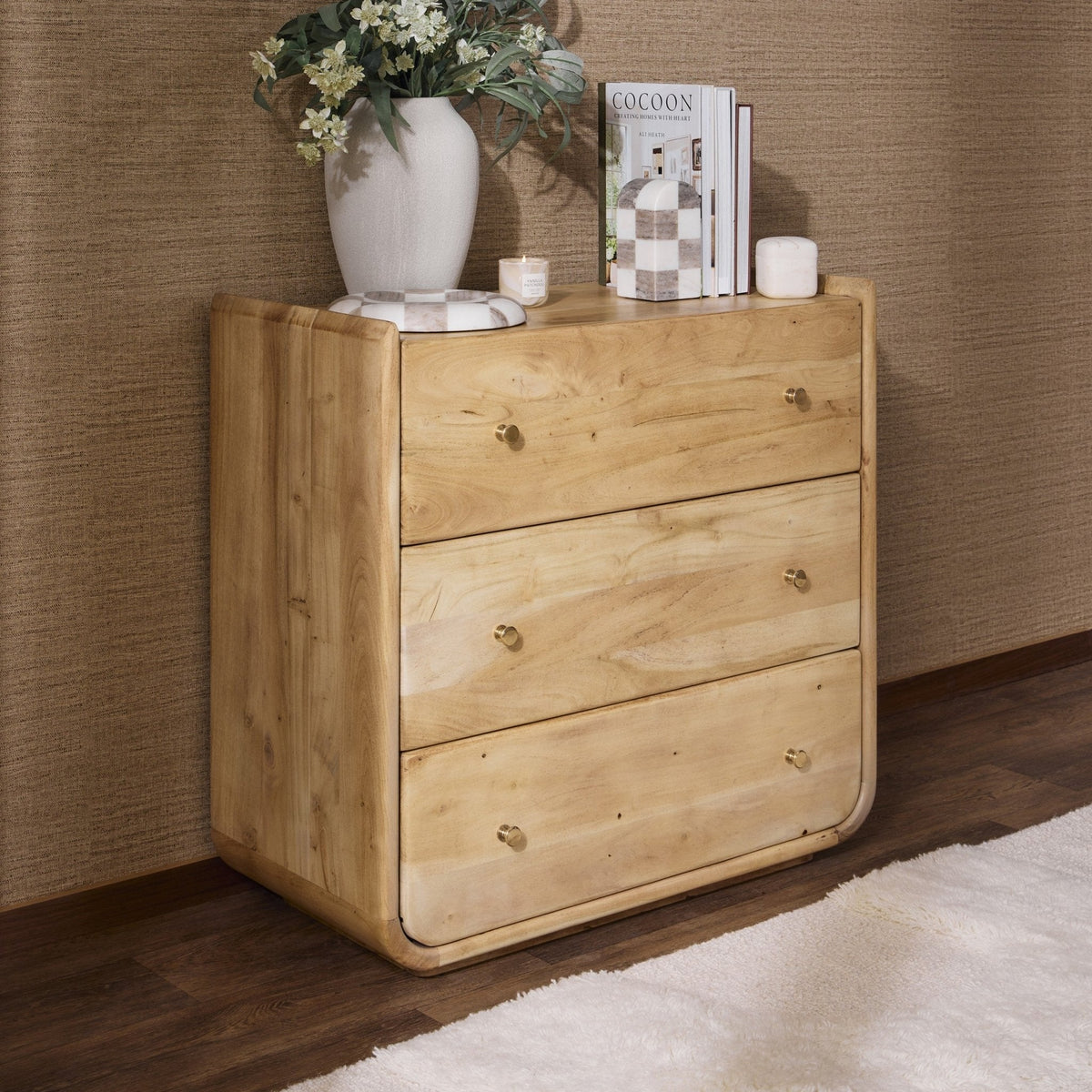 Commode en bois d'acacia à 3 tiroirs - Bois clair