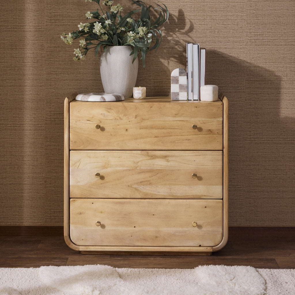 Commode en bois d'acacia à 3 tiroirs - Bois clair