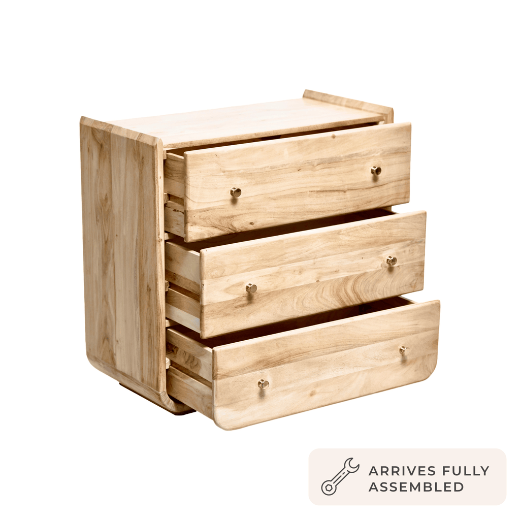 Commode en bois d'acacia à 3 tiroirs - Bois clair