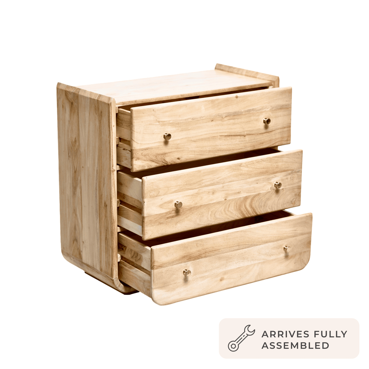 Commode en bois d'acacia à 3 tiroirs - Bois clair