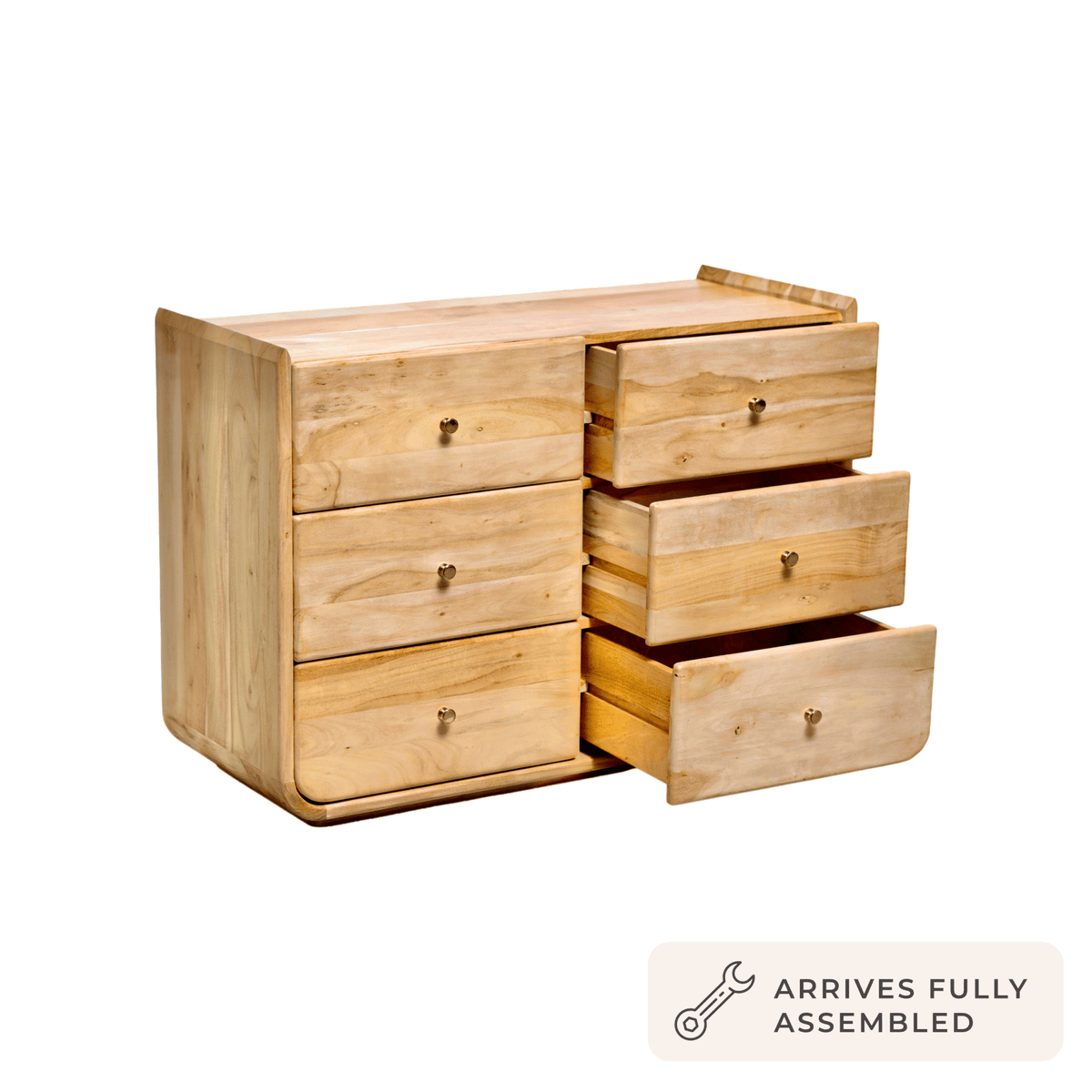 Commode 6 tiroirs en bois d'acacia - Bois clair