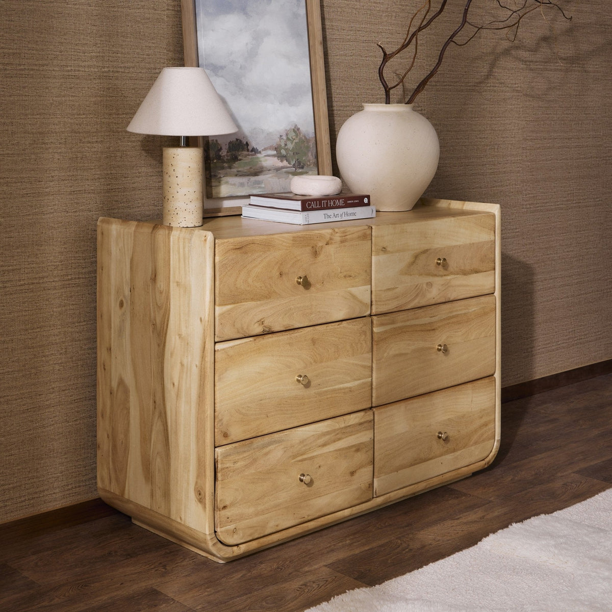 Commode 6 tiroirs en bois d'acacia - Bois clair