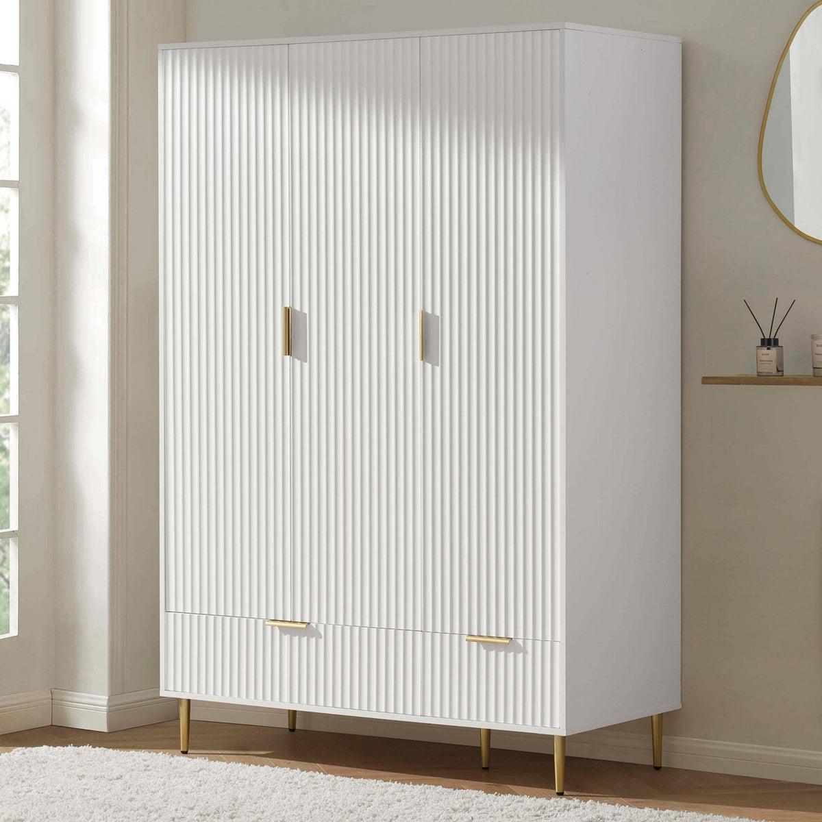 Armoire 3 portes avec tiroirs - Blanc chaud