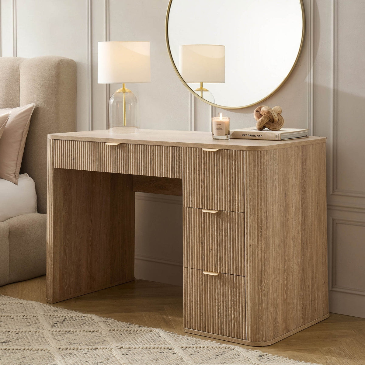 Grande coiffeuse avec tiroirs - Bois clair