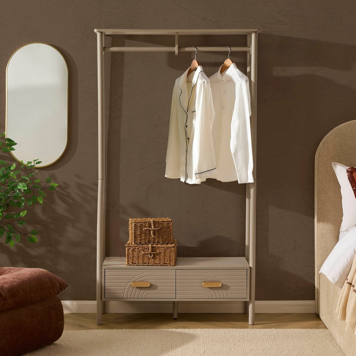 Portant à vêtements avec tiroirs - Taupe