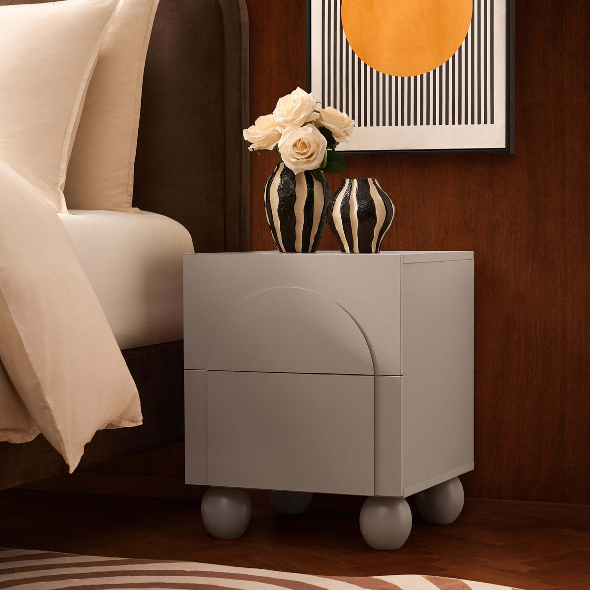 Table de chevet à 2 tiroirs avec façade cintrée - Taupe