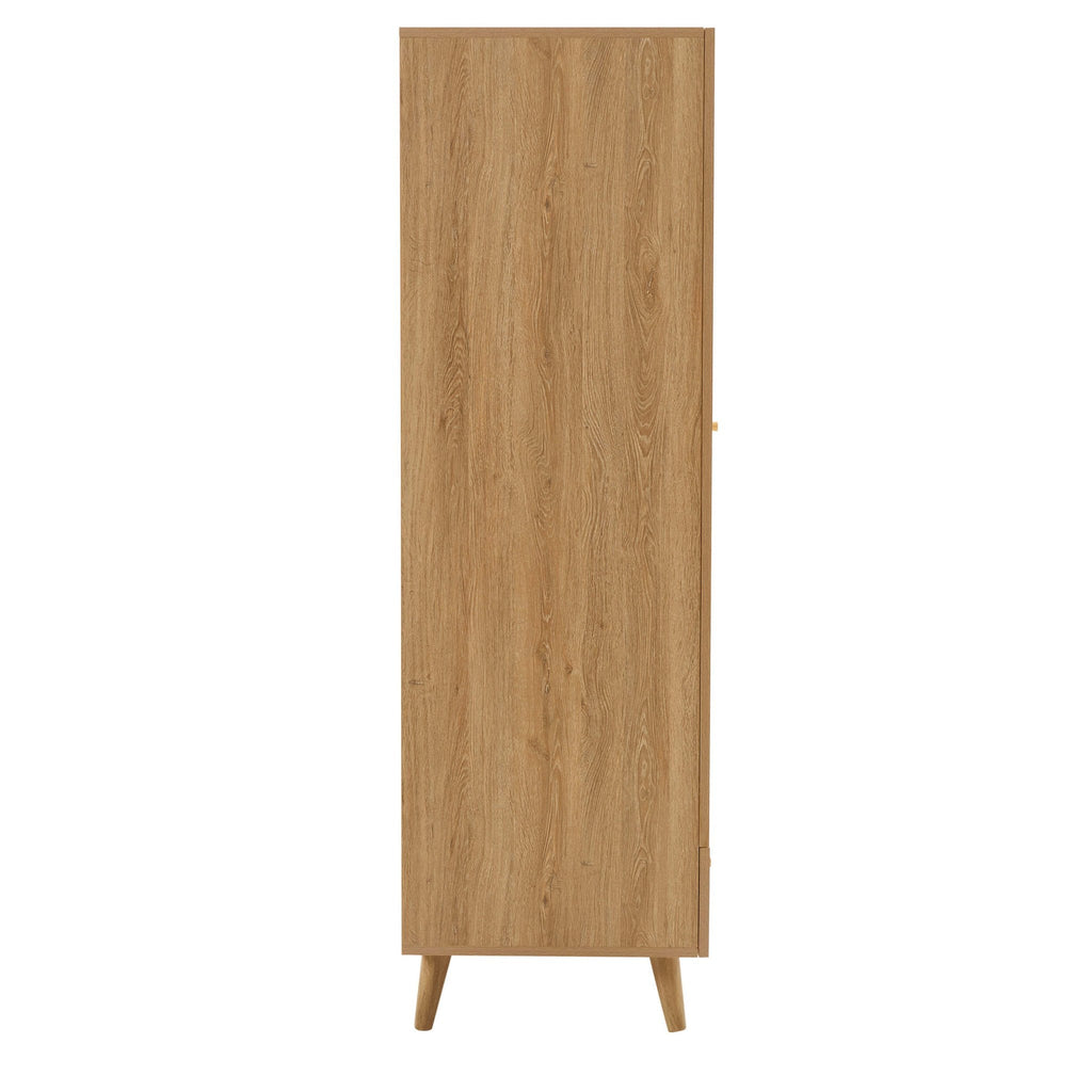 Armoire en rotin à 2 portes avec tiroirs - Bois clair