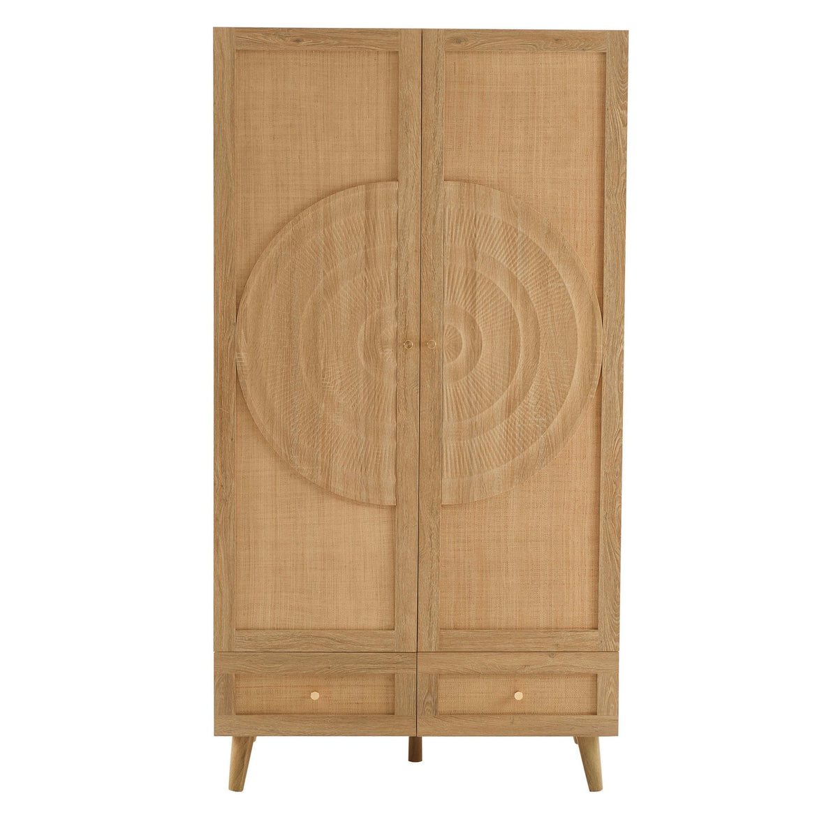 Armoire en rotin à 2 portes avec tiroirs - Bois clair