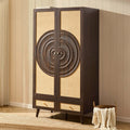 Armoire 2 portes avec tiroirs en rotin - Noyer