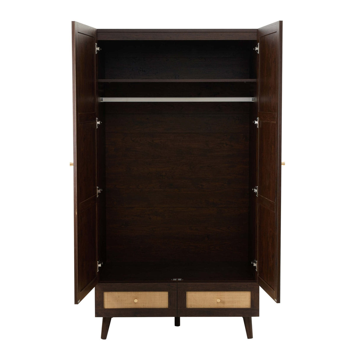 Armoire 2 portes avec tiroirs en rotin - Noyer