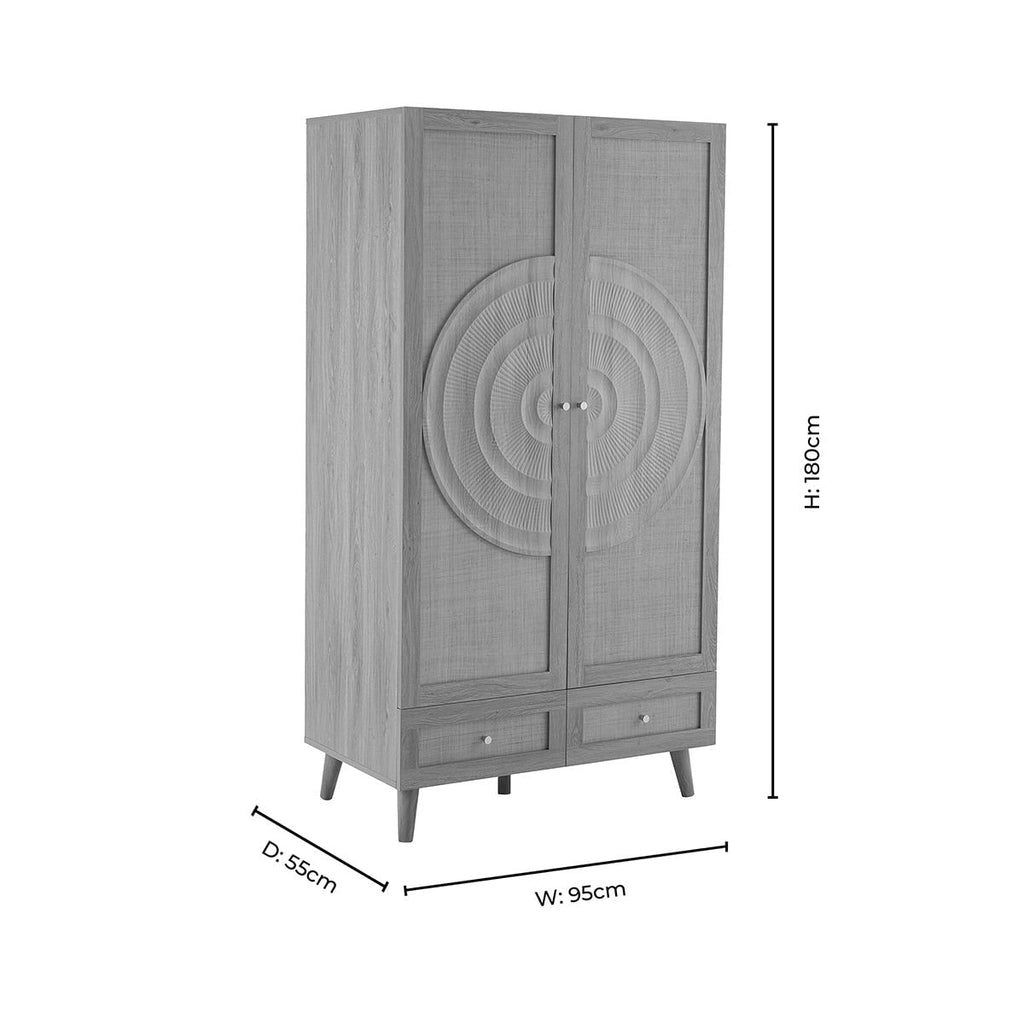 Armoire en rotin à 2 portes avec tiroirs - Bois clair