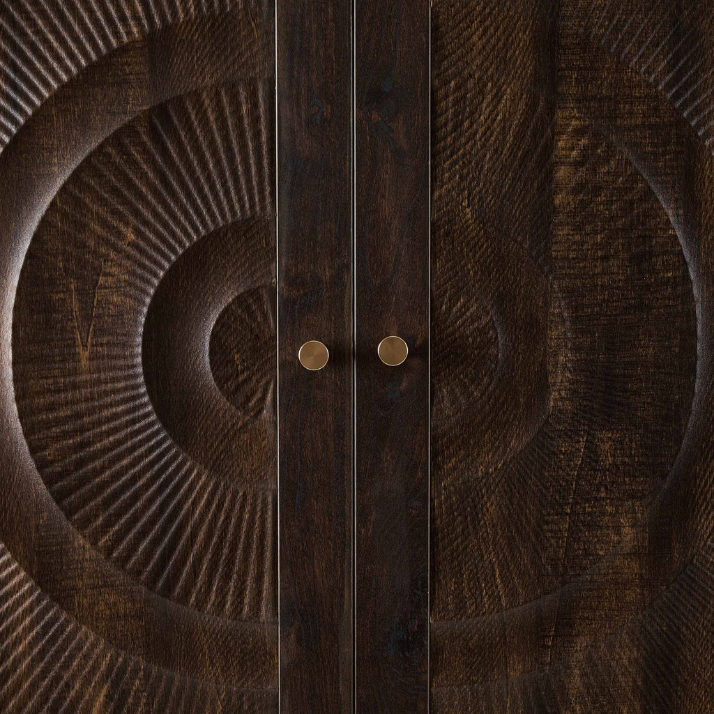 Armoire 2 portes avec tiroirs en rotin - Noyer