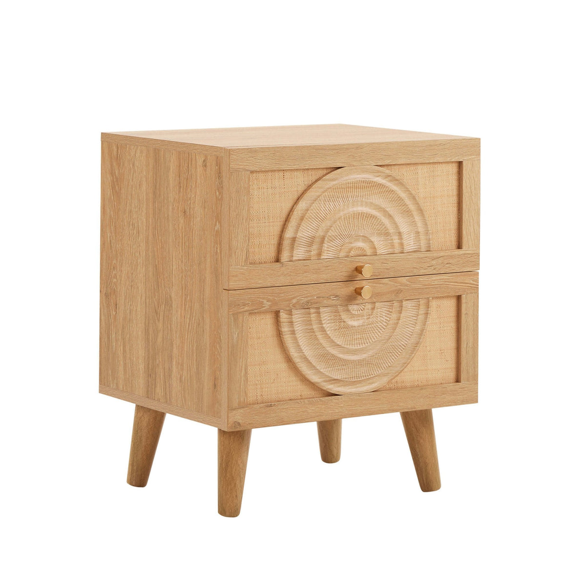 Table de chevet en rotin à 2 tiroirs - Bois clair