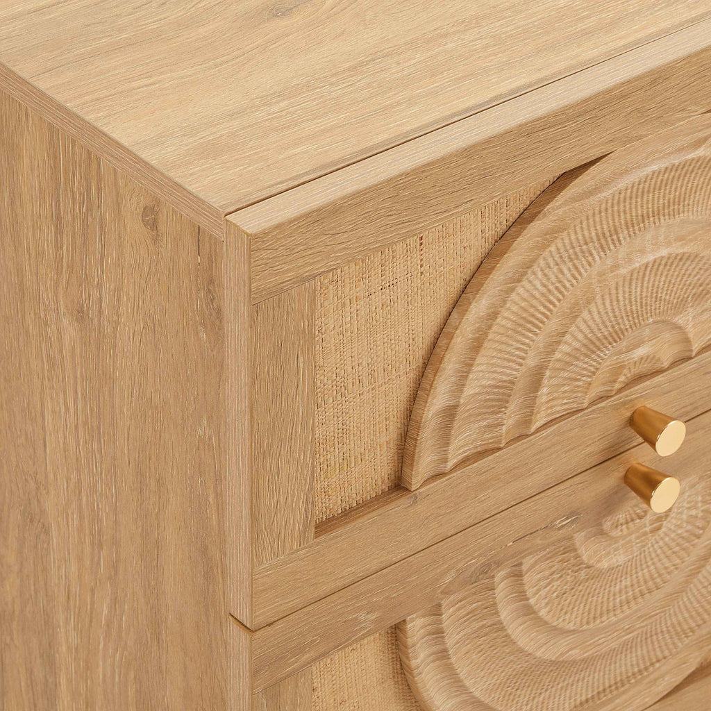 Table de chevet en rotin à 2 tiroirs - Bois clair