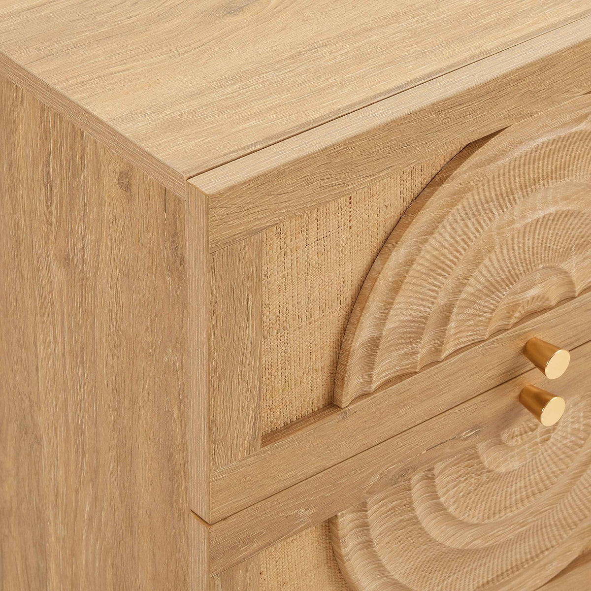 Table de chevet en rotin à 2 tiroirs - Bois clair