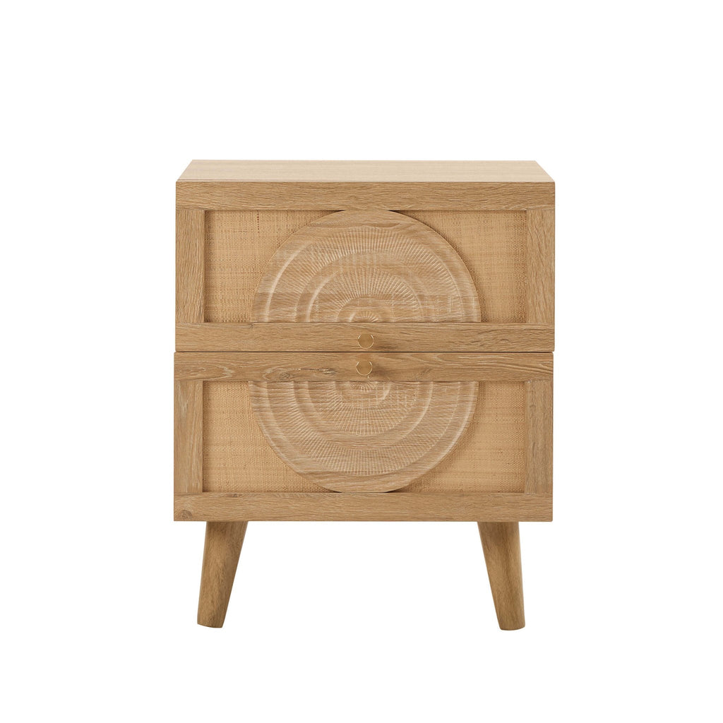 Table de chevet en rotin à 2 tiroirs - Bois clair
