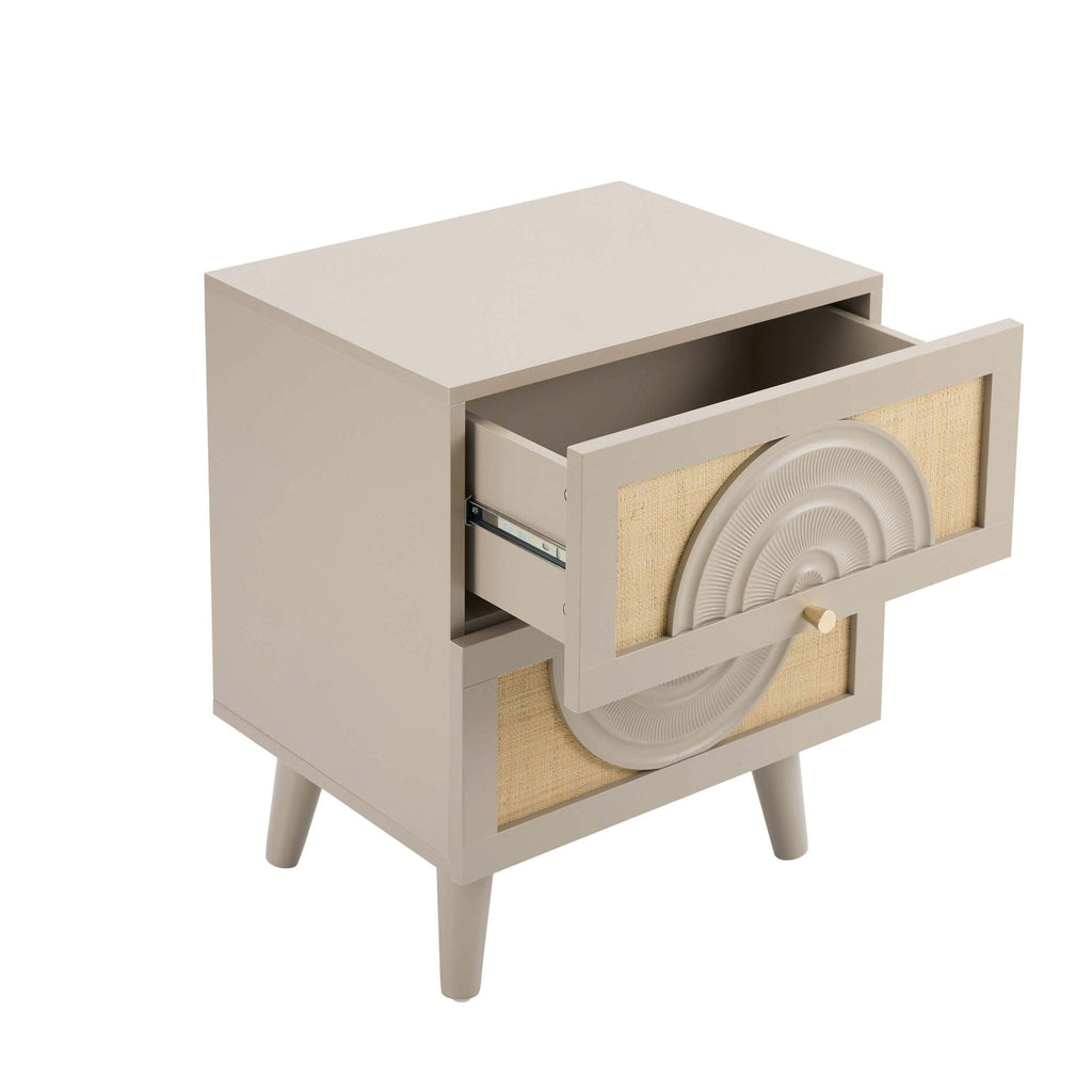 Table de chevet 2 tiroirs en rotin - Taupe
