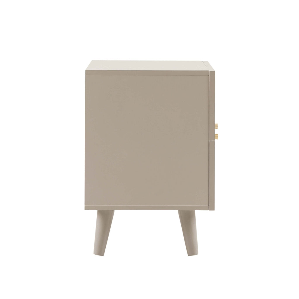 Table de chevet 2 tiroirs en rotin - Taupe