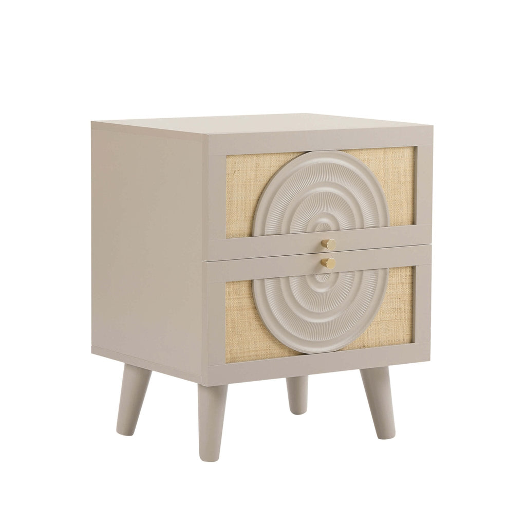 Table de chevet 2 tiroirs en rotin - Taupe