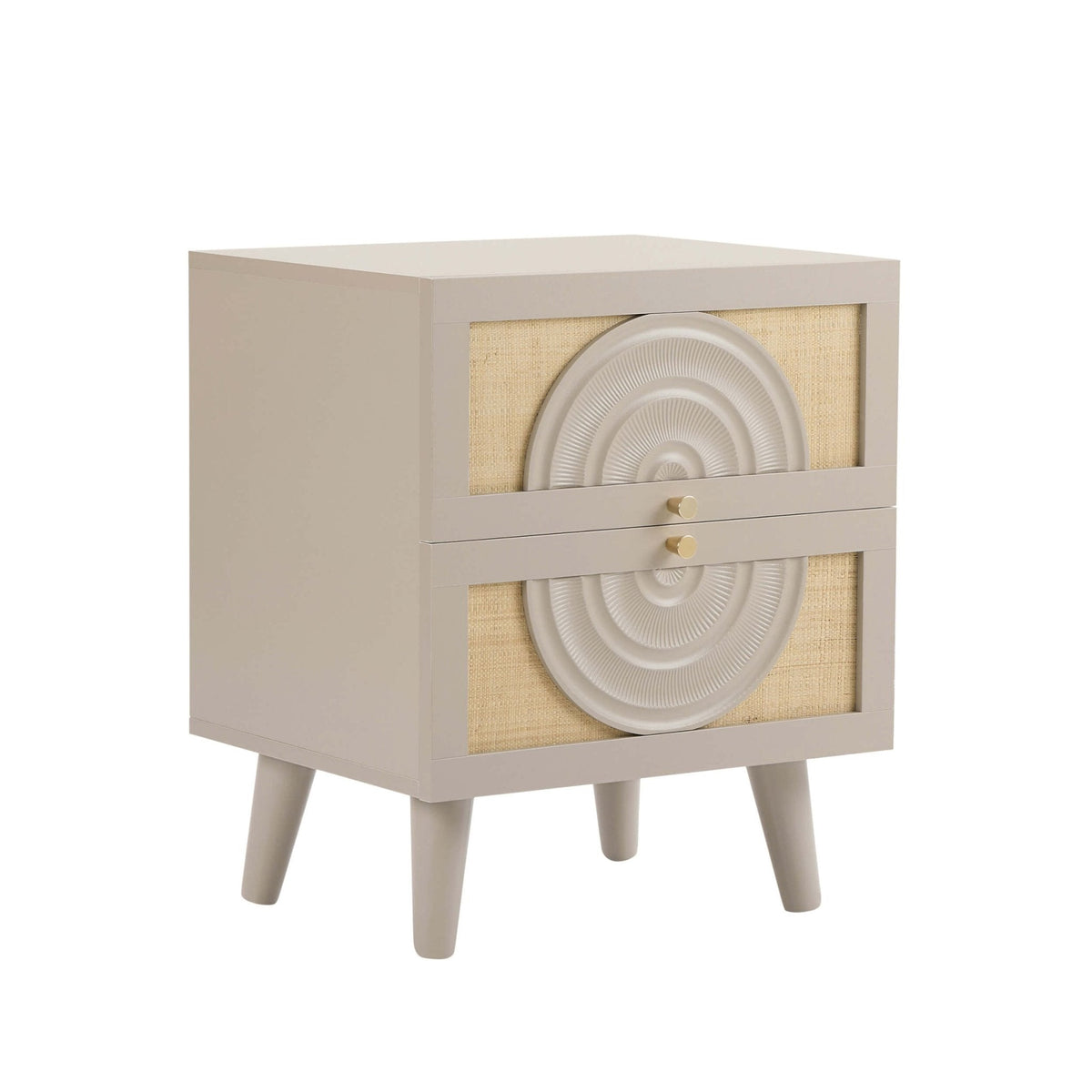 Table de chevet 2 tiroirs en rotin - Taupe