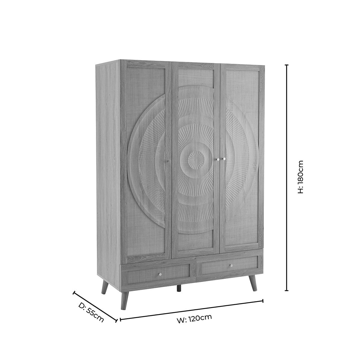 Armoire 3 portes en rotin avec tiroirs - Noyer