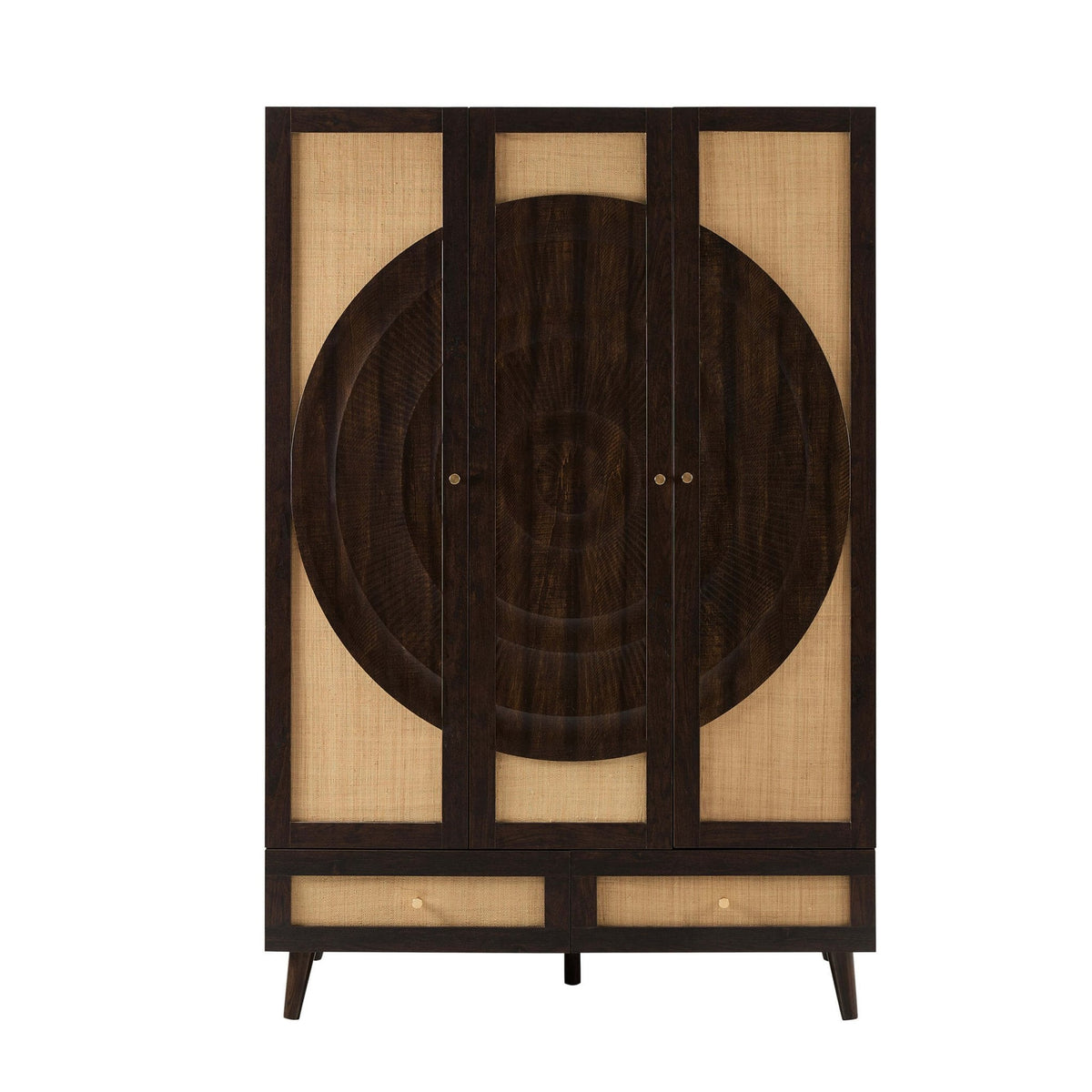 Armoire 3 portes en rotin avec tiroirs - Noyer