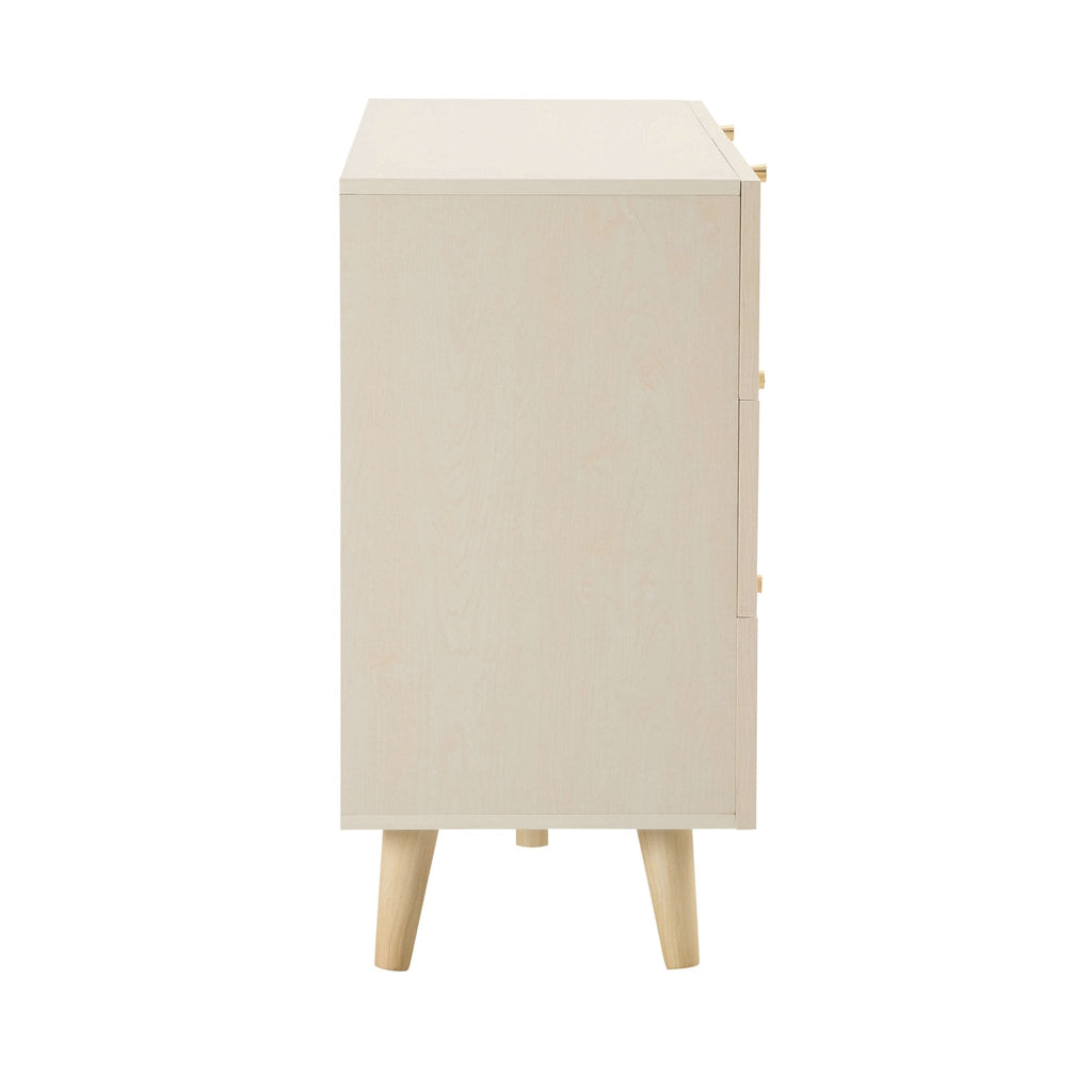 Commode 6 tiroirs en rotin – Effet chêne crème