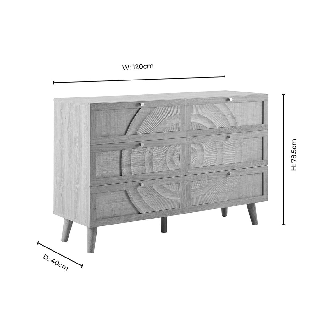 Commode 6 tiroirs en rotin – Effet chêne crème