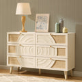 Commode 6 tiroirs en rotin – Effet chêne crème