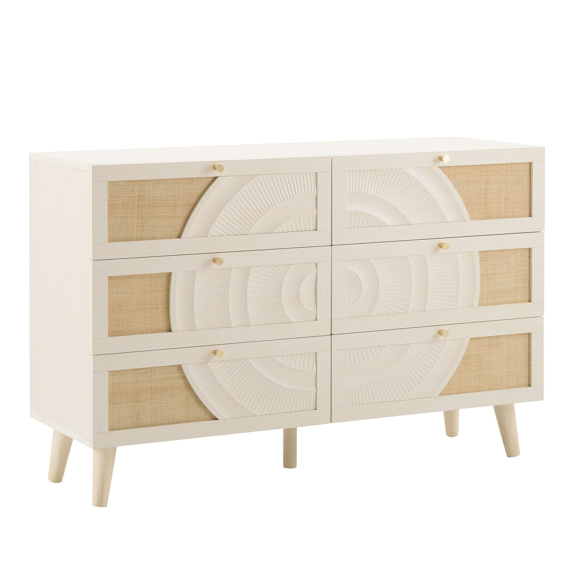 Commode 6 tiroirs en rotin – Effet chêne crème