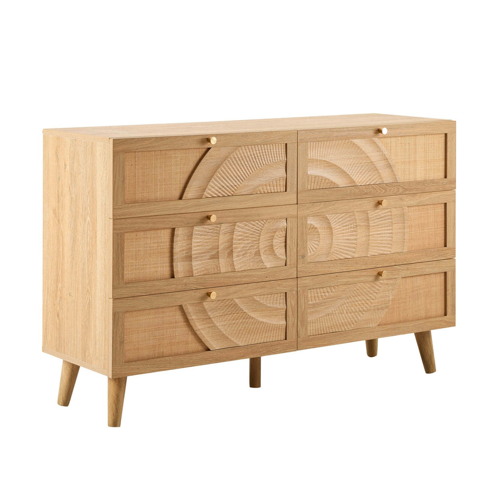 Commode 6 tiroirs en rotin - Bois clair