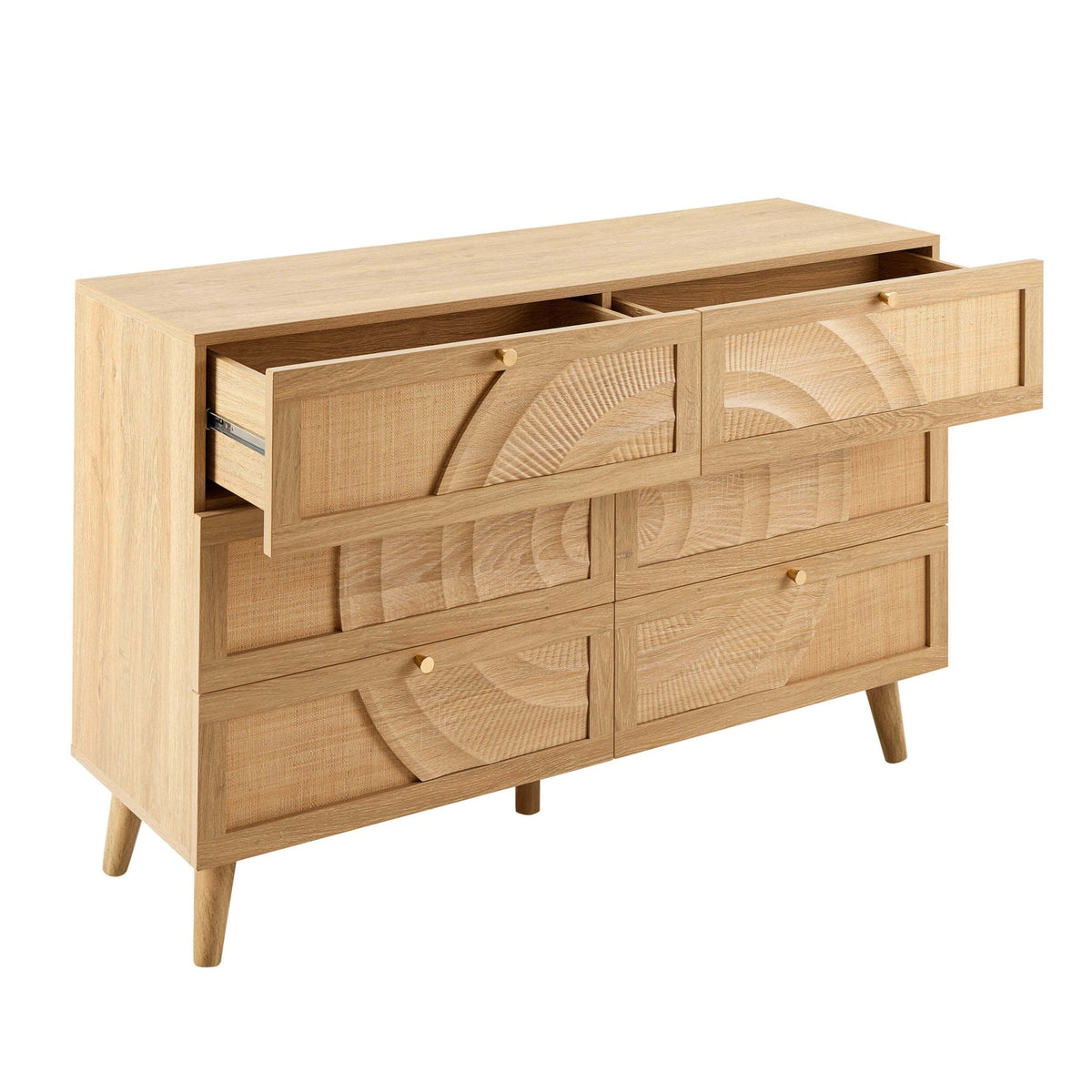 Commode 6 tiroirs en rotin - Bois clair