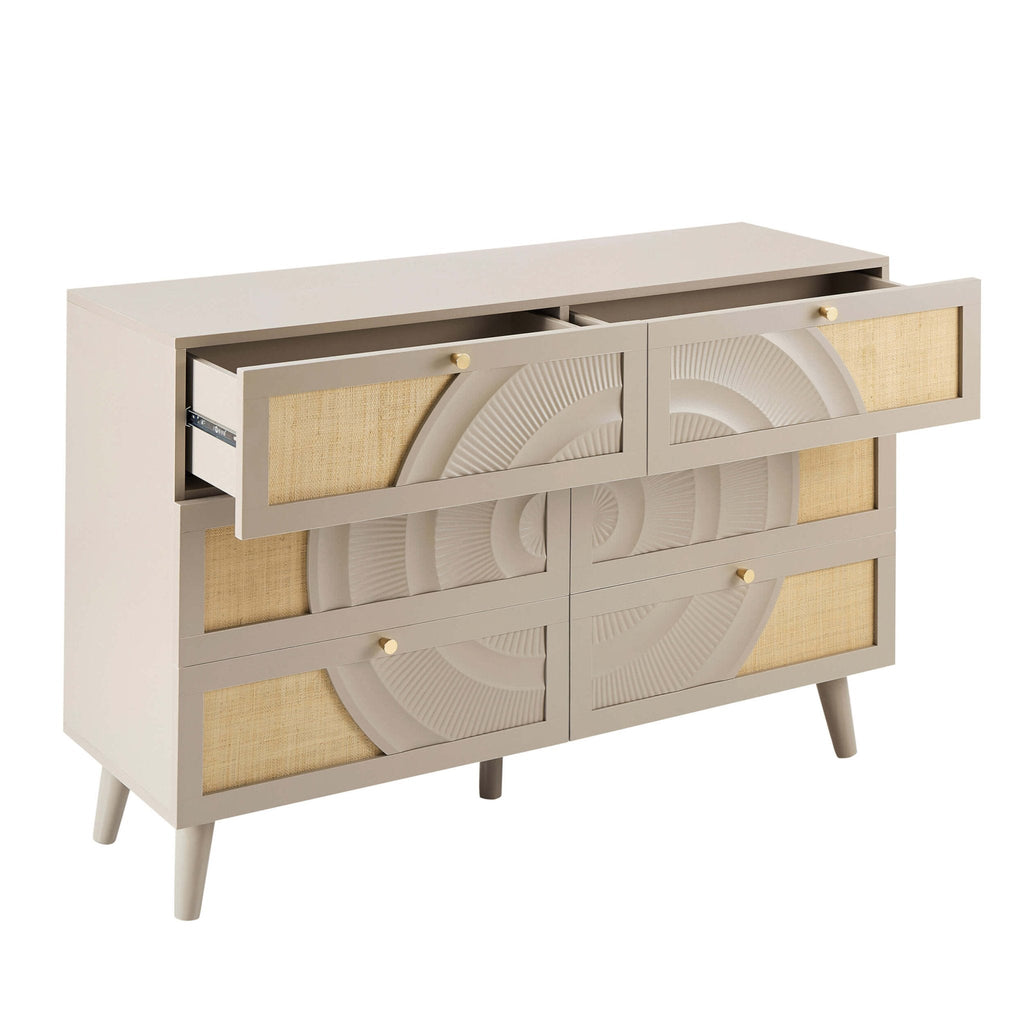 Commode à 6 tiroirs en rotin - Taupe